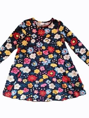 Hanna Andersson Navy Floral Long-Sleeve Dress With Pockets  130 / 8yrs
